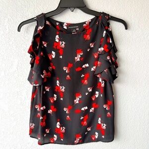 Banana Republic XS black top with red ginkgo leaf print